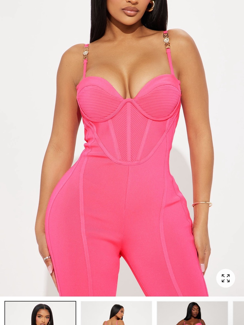 Fashion Nova Hot Pink Bustier Flare Jumpsuit - Picture 2 of 3